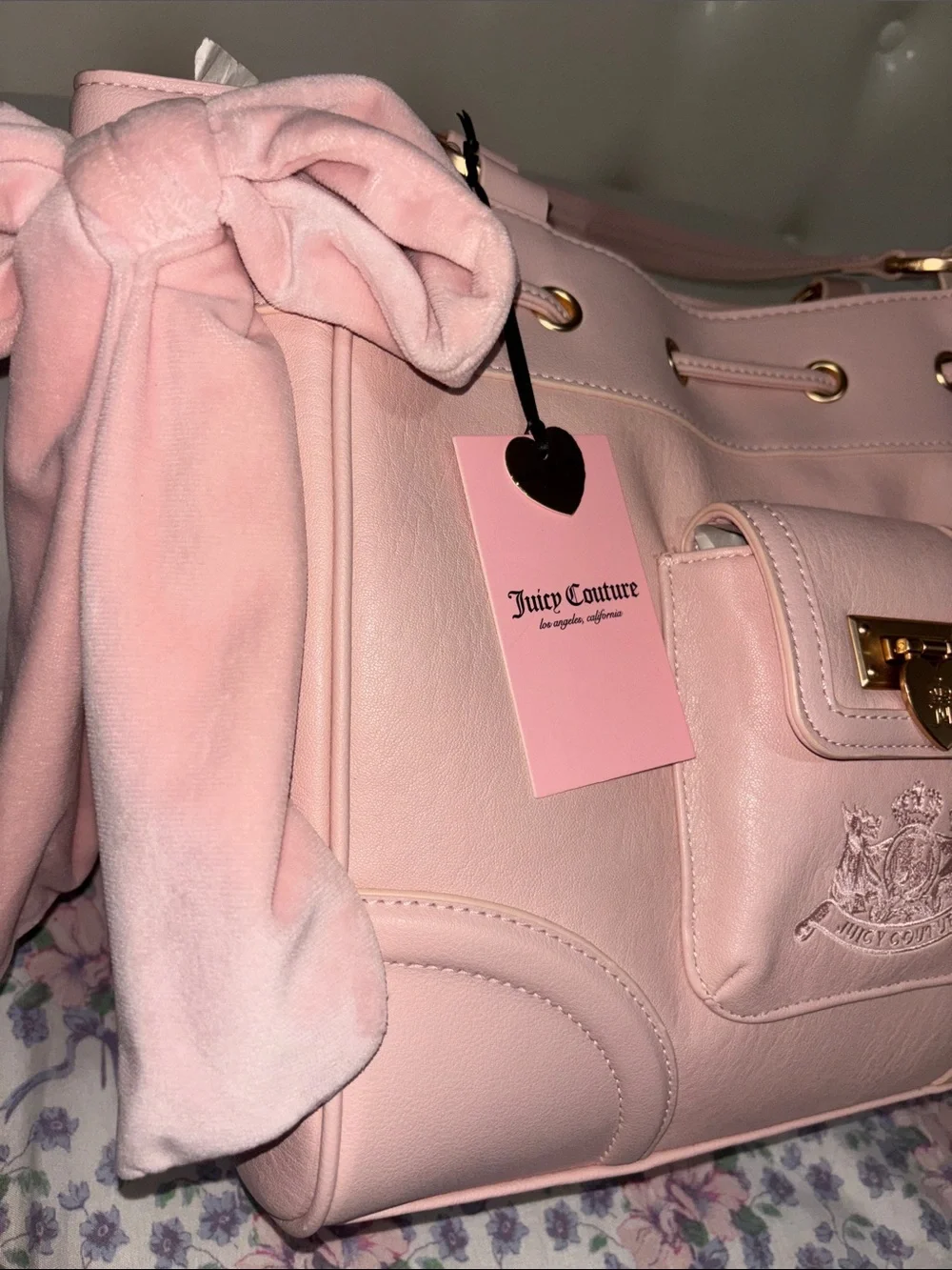 Juicy Couture Blush Pink Bow-Accented Tote with Charm Hardware